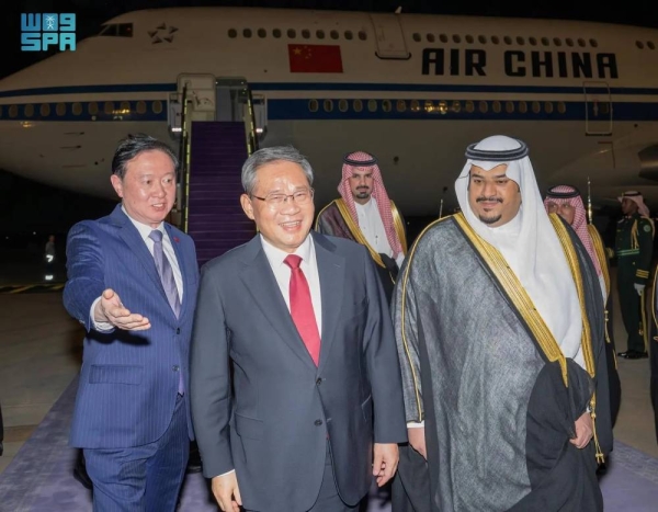 Chinese Premier Li Qiang is being received upon arrival at King Khaled International Airport in Riyadh.