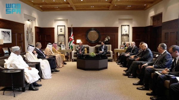 Jordan's King Abdullah receives the delegation of the Arab-Islamic Ministerial Committee on Gaza in Amman on Wednesday.
