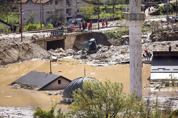 A general view of the flooded mosque in the city of Jablanica, Bosnia