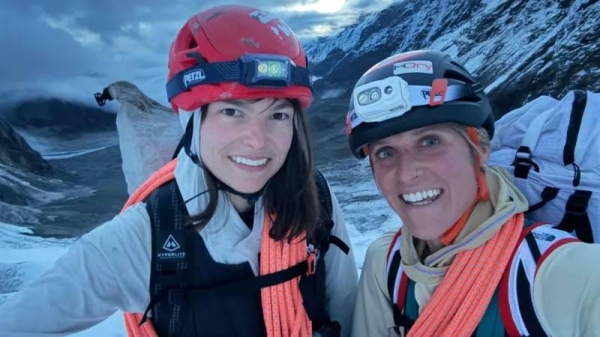 Fay Manners (right) climbed Chaukhamba mountain with her climbing partner Michelle Dvorak (left)