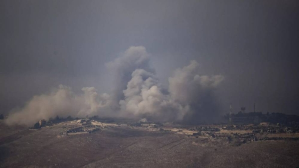 Smoke rises following an explosion in southern Lebanon as seen from northern Israel, Monday, Oct. 7, 2024