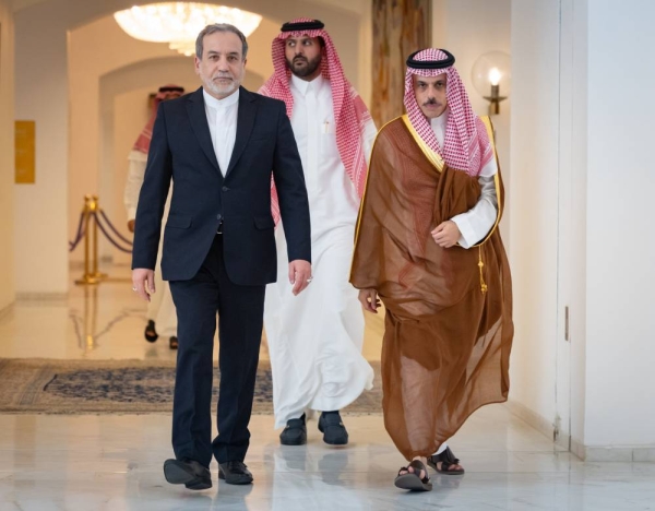 Saudi Foreign Minister Prince Faisal bin Farhan meets his Iranian counterpart Abbas Araqchi in Riyadh on Wednesday. 