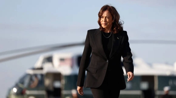 Vice President Kamala Harris walks to Air Force Two as she departs for New York