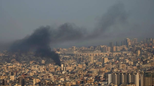 Smoke rises from an Israeli airstrike on Dahiyeh, in Beirut's southern suburbs