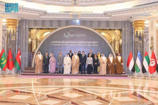 Saudi Minister of Environment, Water and Agriculture Abdulrahman Alfadley and other senior officials from several countries attend the first session of the Ministerial Council of the Middle East Green Initiative in Jeddah on Wednesday.
