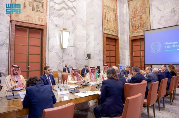 Saudi Minister of Industry and Mineral Resources Bandar Alkhorayef addressing the roundtable meeting organized by the General Confederation of Italian Industry in Rome on Wednesday.