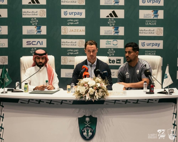 German coach Matthias Jaissle speaking during a press conference held at the Al Ahli club.