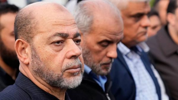 Senior Hamas leader Moussa Abu Marzouk attends the funeral of a Hamas commander in Beirut, Lebanon