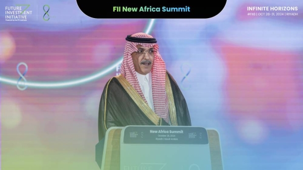 Finance Minister Mohammed Al-Jadaan speaking at the Future Investment Initiative New Africa Summit in Riyadh.