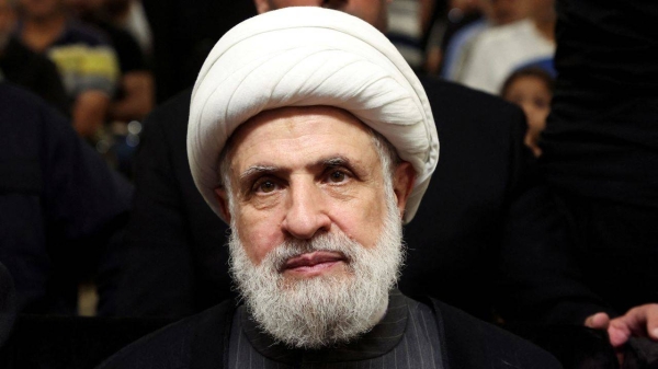 Naim Qassem attends a memorial service in Lebanon on June 19