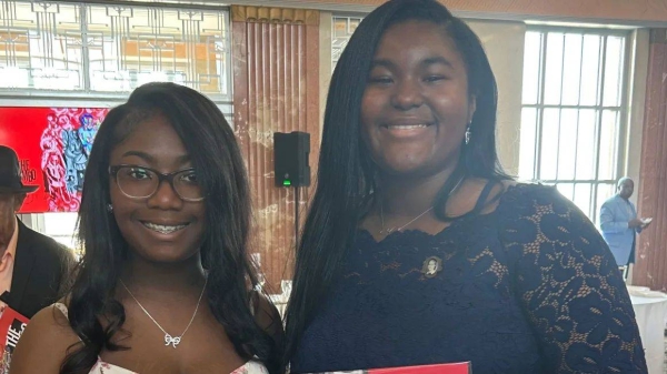 Ne'Kiya Jackson, left, and Calcea Johnson have published an academic paper detailing how they proved Pythagoras' theorem