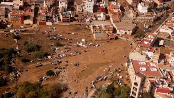 An aerial view of the destruction and flooding near Valencia on Thursday