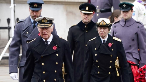 King Charles III leads Remembrance Sunday service as royal family continues return to public duties