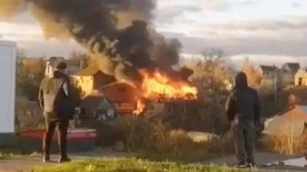 Flames rise from a residential building in Russia after a drone attack from Ukraine