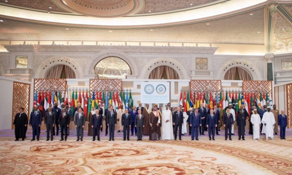 Saudi Crown Prince and Prime Minister Mohammed bin Salman and other Arab and Islamic leaders pose for a group photo during the Extraordinary Arab-Islamic Summit in Riyadh on Monday.