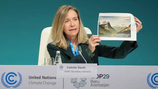 Celeste Saulo, World Meteorological Organization secretary-general, speaks during a session at the COP29 UN Climate Summit, Monday, Nov. 11, 2024, in Baku, Azerbaijan