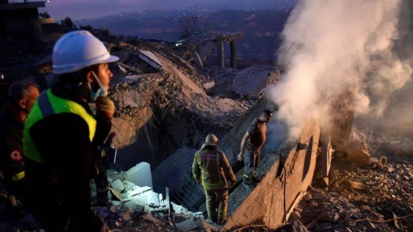 A residential building near Baalchmay that was destroyed in one of the Israeli strikes