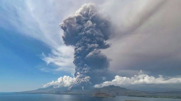 The volcano spewed a 9km (6.2 miles) ash column into the sky over the weekend, one week after a major eruption killed 10 people