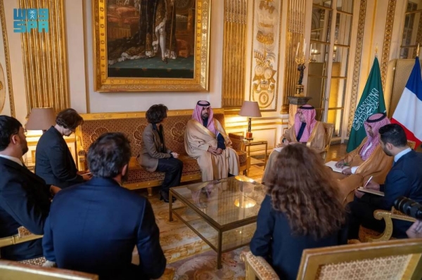 Saudi Minister of Culture Prince Badr bin Abdullah and his French counterpart Rachida Dati during their meeting in Paris on Wednesday.
