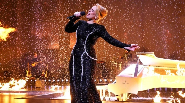 Adele performing her Weekends with Adele residency at The Colosseum at Caesars Palace in January in Las Vegas