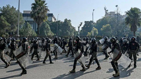 Security forces pushed protesters back from D Chowk in central Islamabad on Tuesday