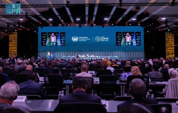 Riyadh Mayor Prince Faisal bin Abdulaziz bin Ayyaf addressing the opening session of the 16th Conference of the Parties (COP16) of the United Nations Convention to Combat Desertification in Riyadh on Monday.