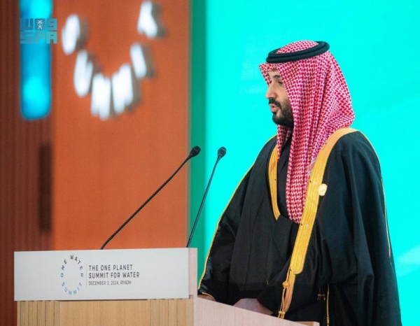 Saudi Crown Prince and Prime Minister Mohammed bin Salman addressing the One Water Summit in Riyadh on Tuesday.