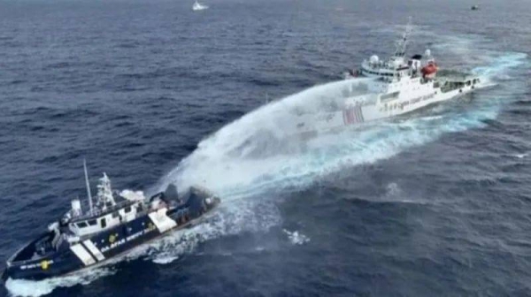 The Philippines released a video appearing to show a Chinese coast guard ship blasting water at the ship