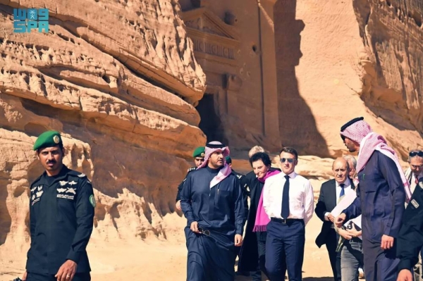 French President Emmanuel Macron tours archeological sites in AlUla on Wednesday