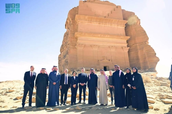 French President Emmanuel Macron tours archeological sites in AlUla on Wednesday