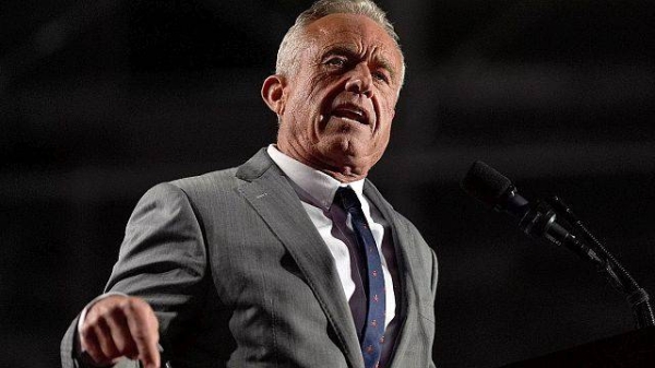 Robert F Kennedy Jr speaks before Republican presidential nominee former President Donald Trump at a campaign rally at Macomb Community College, 1 November 2024