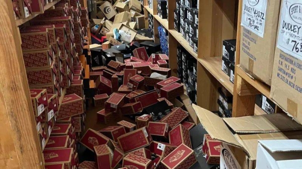 Boxes of shoes flew off the shelves in the shaking