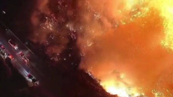 Aerial footage of a wildfire