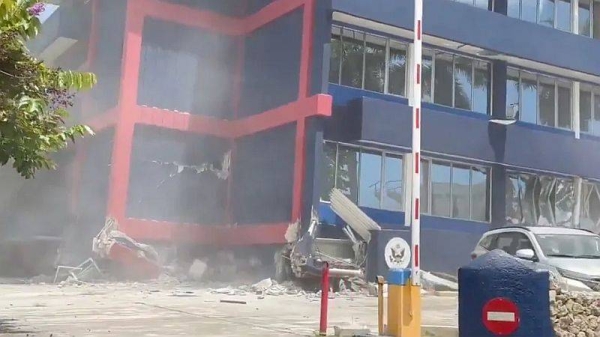 Damage to the building housing the US Embassy in Port Vila, Vanuatu, following a powerful earthquake