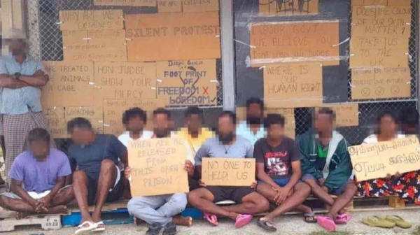 Sri Lankan Tamil migrants hold a 'silent protest' on Diego Garcia