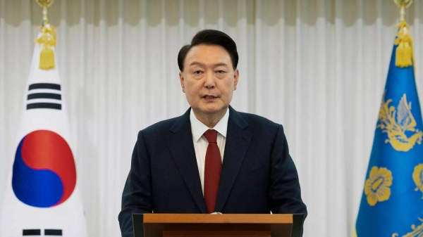 In this photo provided by the South Korean President Office, the country's President Yoon Suk Yeol speaks at the presidential residence in Seoul, South Korea, Dec. 14,