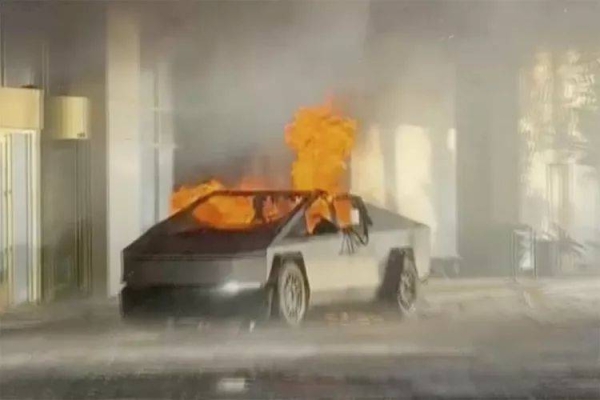 This image shows a Tesla Cybertruck that exploded outside President-elect Donald Trump's Las Vegas hotel early Wednesday, Jan. 1, 2025