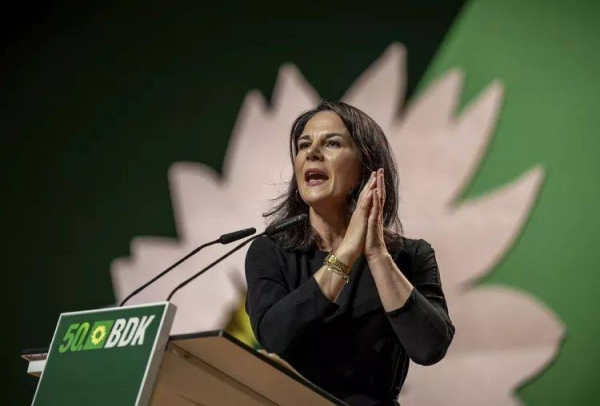 German Foreign Minister Annalena Baerbock speaks at the federal delegates' conference of the Greens party in Wiesbaden, Germany, Friday, Nov. 15, 2024