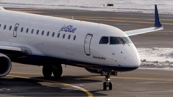 A Jet Blue jet taxis at Boston's Logan International Airport (Files)