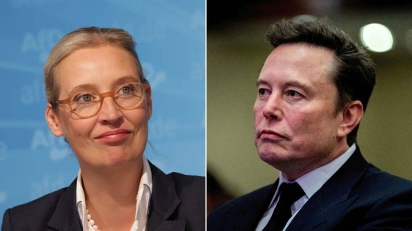 Alice Weidel, co-leader of the far-right Alternative for Germany (AfD) political party and Tesla CEO and X owner Elon Musk