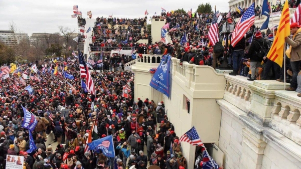 Supporters of then-President Donald Trump gather in front of the US Capitol Building in Washington, DC, on January 6, 2021