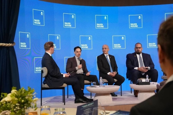 Saudi delegates to the World Economic Forum Annual Meeting in Davos participate in a panel session at the Saudi House pavilion. (Supplied)