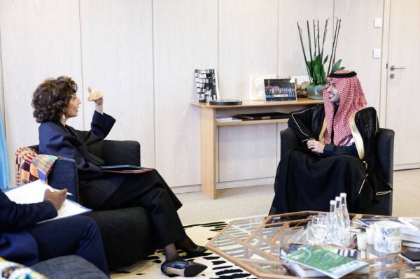 Saudi Permanent Representative Dr. Abdulelah Al-Tokhais meets UNESCO Director General Audrey Azoulay in Paris.