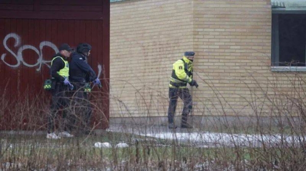 Police at the scene of an incident at Risbergska School, in Örebro, Sweden, Tuesday, Feb. 4, 2025