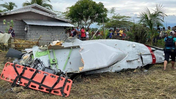 This photo shows the wreckage of airplane in a rice field in Maguindanao del Sur province, Philippines