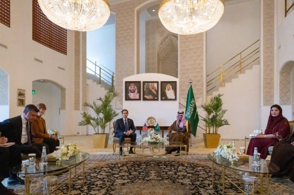 Saudi Minister of Foreign Affairs Prince Faisal bin Farhan holds talks with US Secretary of State Marco Rubio in Riyadh on Monday.