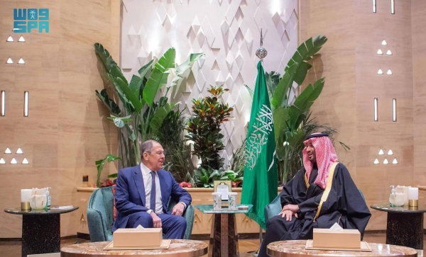 Saudi Crown Prince and Prime Minister Mohammed bin Salman holds talks with Russia's Minister of Foreign Affairs Sergey Lavrov at Al-Yamamah Palace in Riyadh on Tuesday.