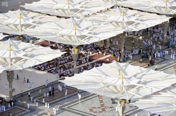 Automated umbrellas at the Prophet’s Mosque in Madinah. (SPA)