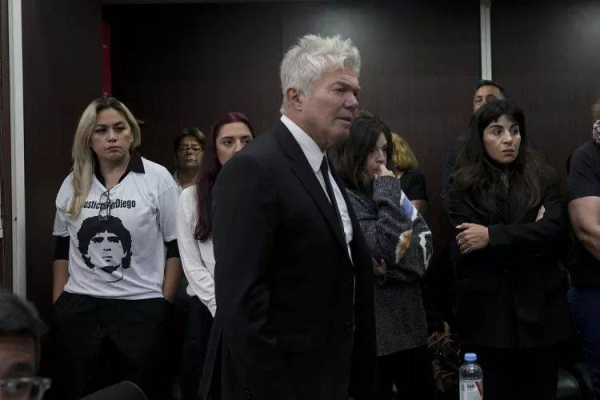 Veronica Ojeda, ex-partner of Diego Maradona and Maradona's daughters Jana, Dalma and Yanina Maradona, stand in court in Buenos Aires, 11 March 2025