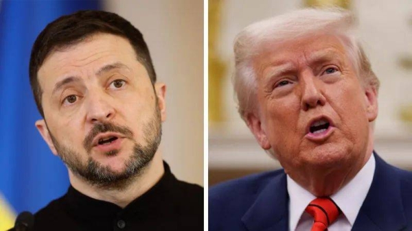 US President Donald Trump held a hour-long phone call with his Ukrainian counterpart Volodymyr Zelensky (left) on Wednesday